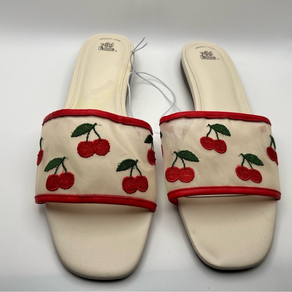 Women's Cream and Red Cherry Slide Sandals - Picture 1 of 5